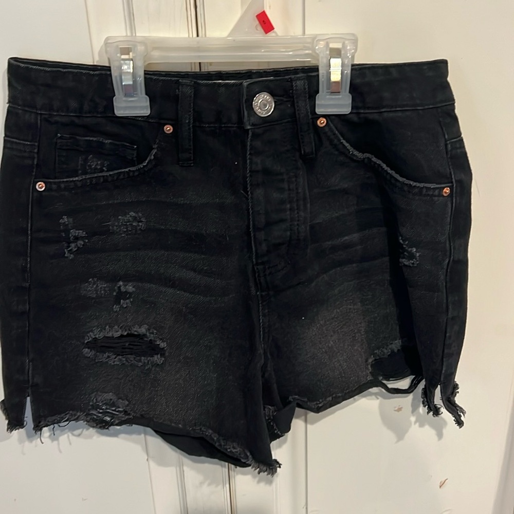 YMI mom fit shorts, size 3/26. Black distressed, gently used